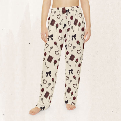Valentine Romance Pajama Pants — Women's Heart, Key & Rose Lounge Pants