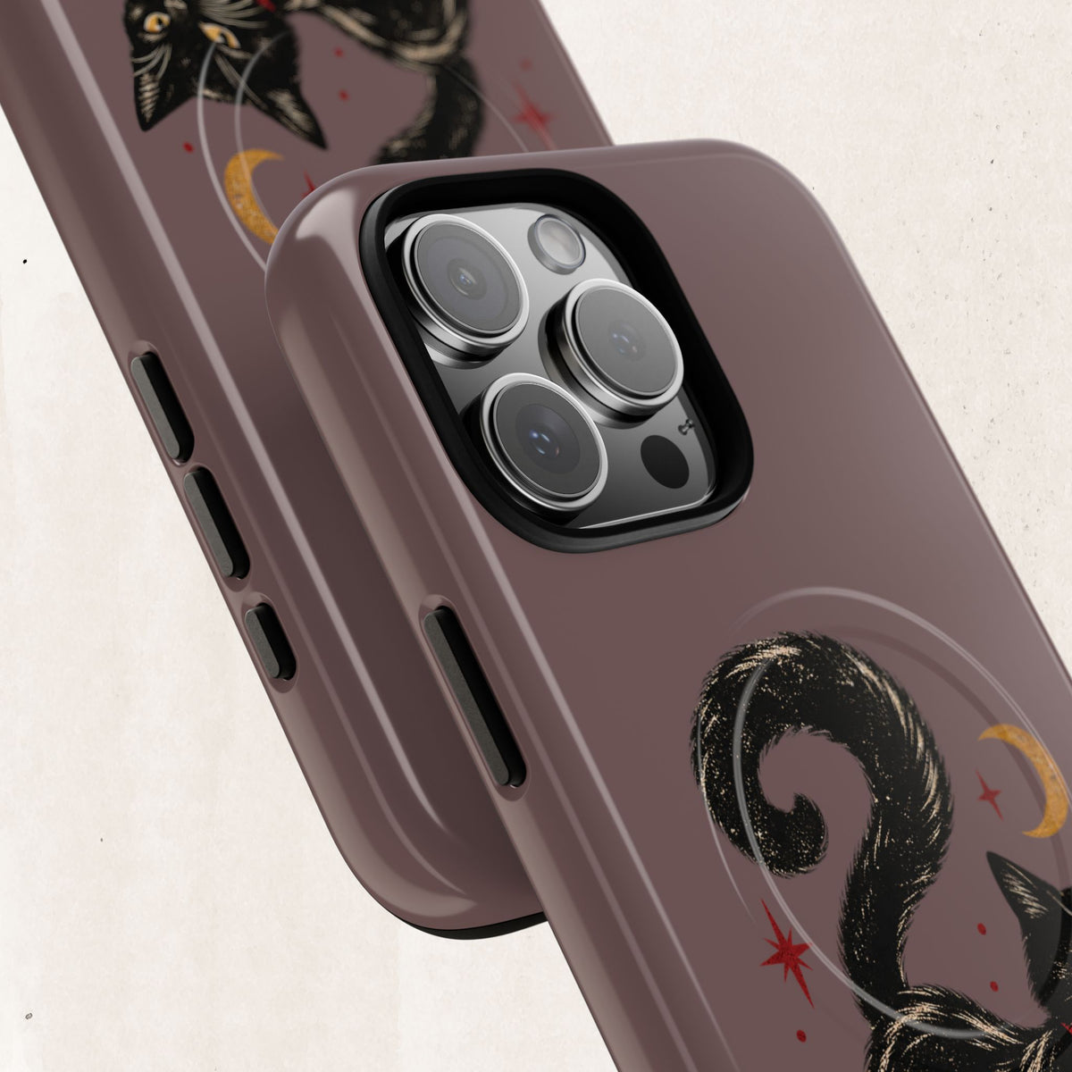Magnetic Phone Case — Black Cat in Red Boots Design