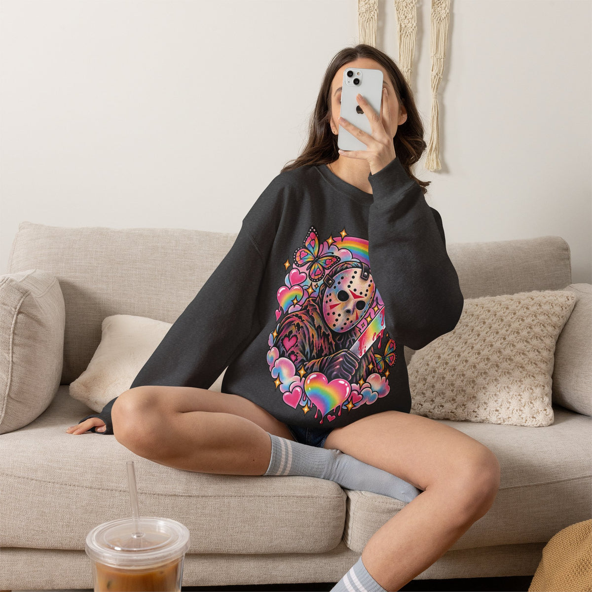 Jason Mask Rainbow Horror Crewneck Sweatshirt