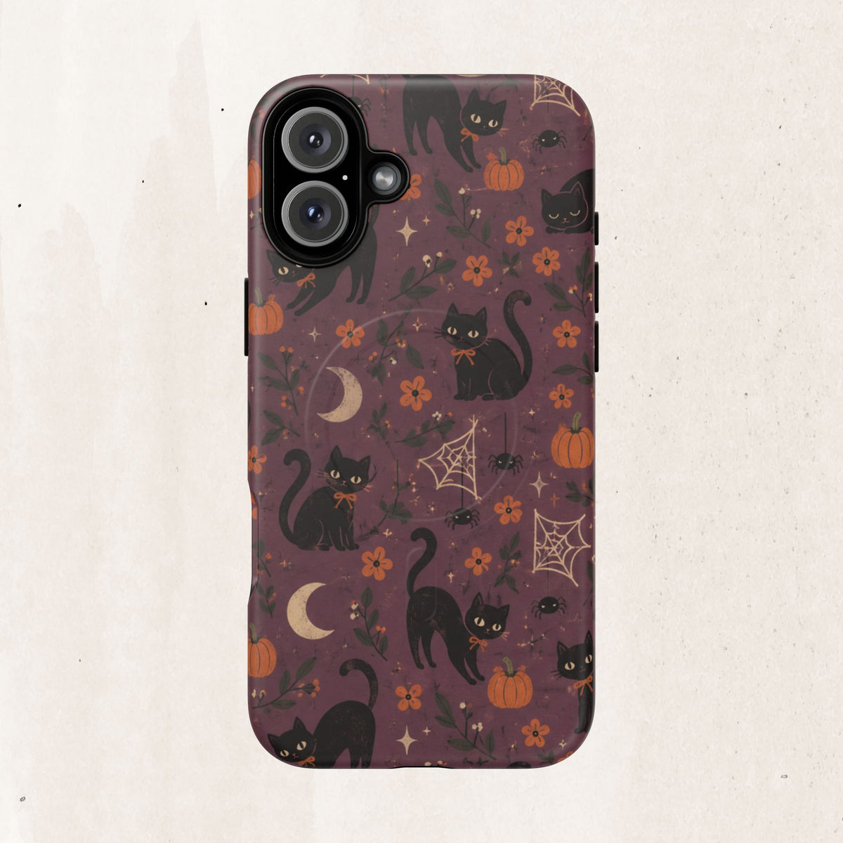 Halloween Black Cat Tough Magnetic Phone Case — Cute Spooky Pumpkins & Spiderwebs