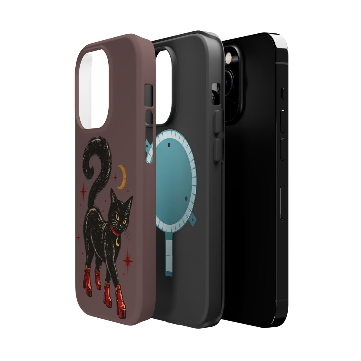 Black Cat in Red Boots MagSafe Phone Case, alternate view
