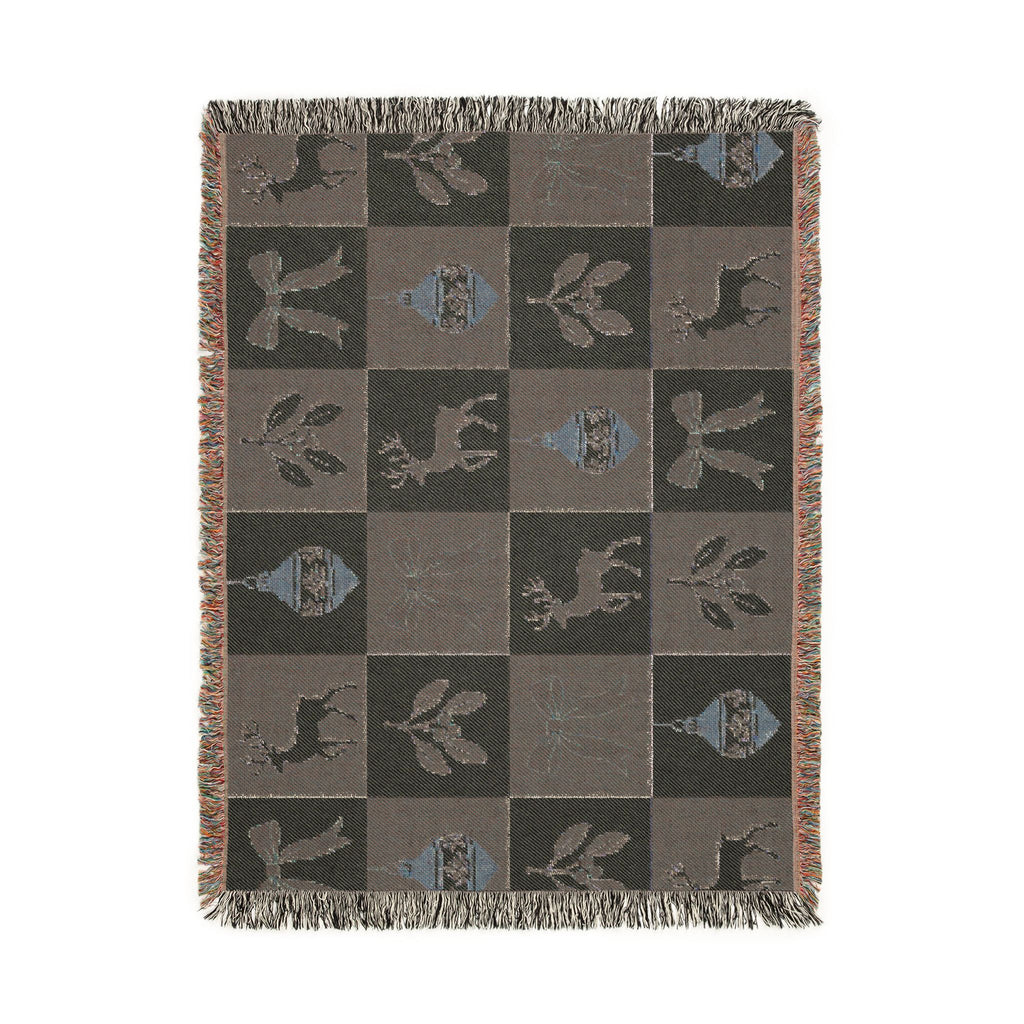 Holiday Reindeer & Ornaments Woven Blanket Printify
