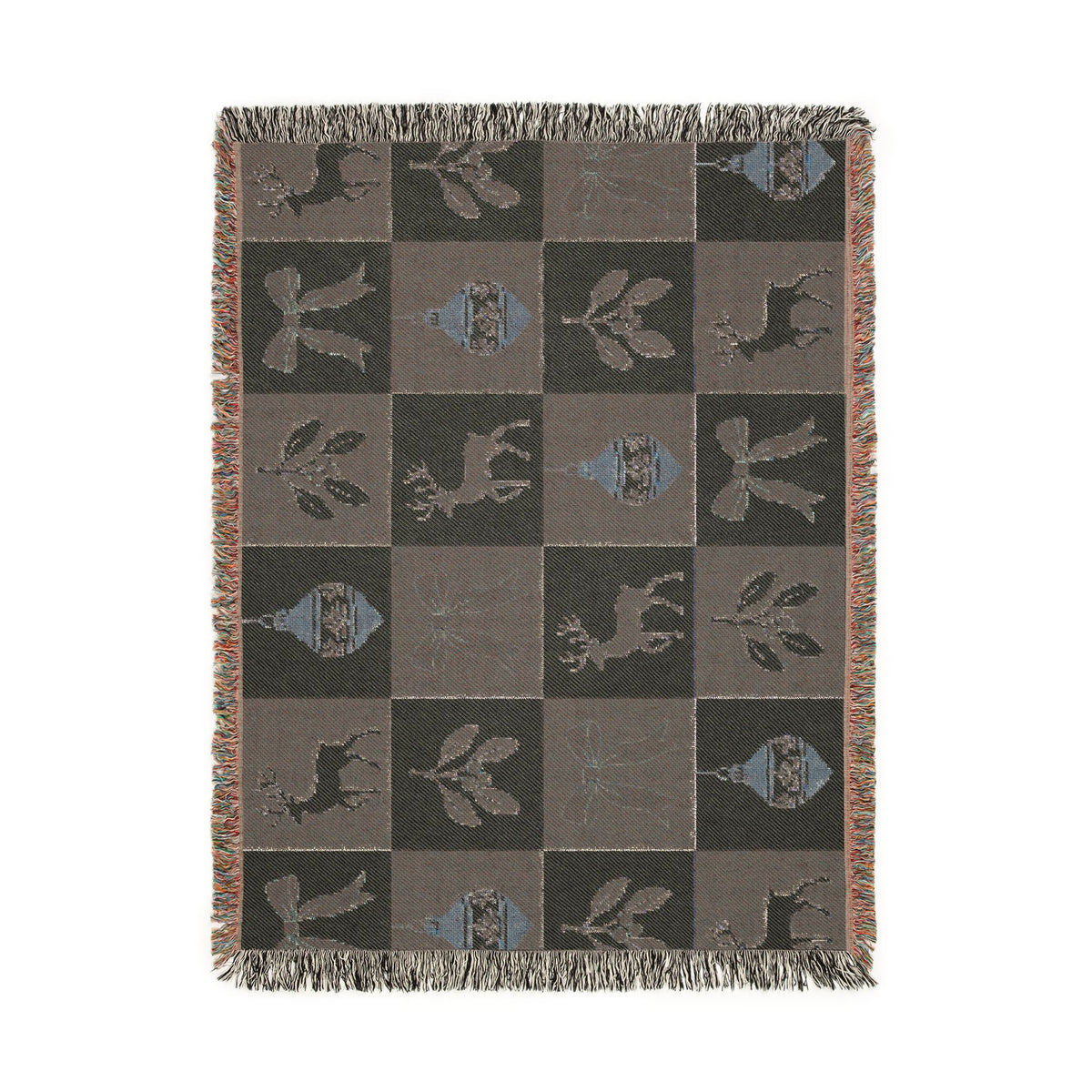 Holiday Reindeer & Ornaments Woven Blanket Printify