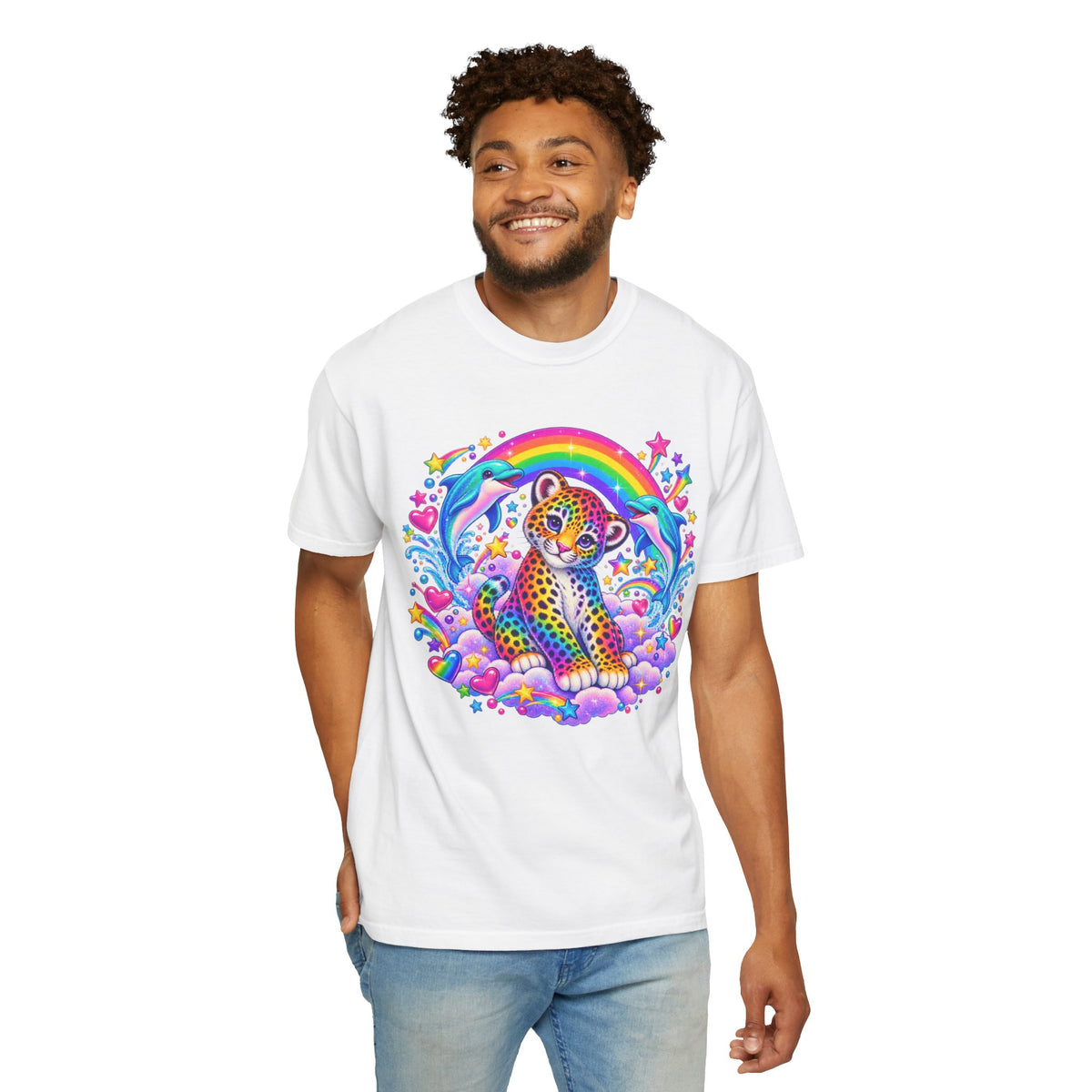 Lisa Frank Inspired Leopard Rainbow Tee
