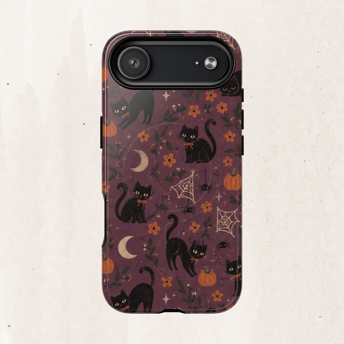 Halloween Black Cat Tough Magnetic Phone Case — Cute Spooky Pumpkins & Spiderwebs