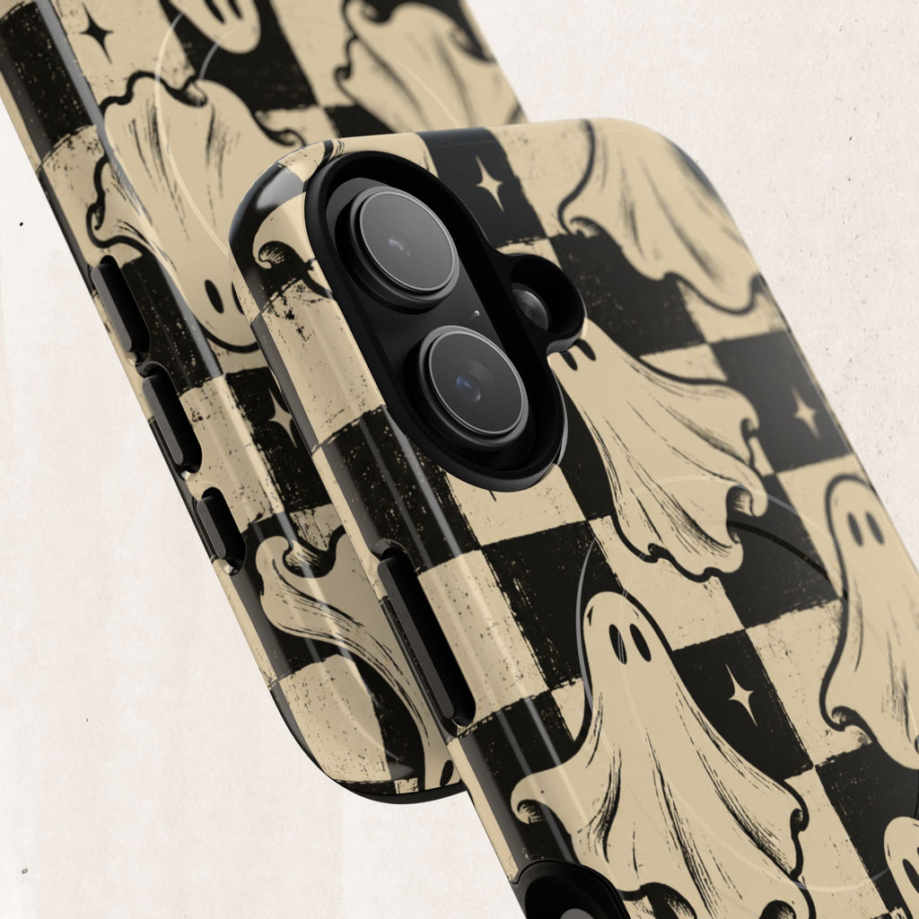 Ghost Checker Tough Magnetic Phone Case — Retro Spooky iPhone Cover Printify