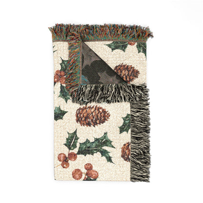 Pinecone & Holly Woven Blanket