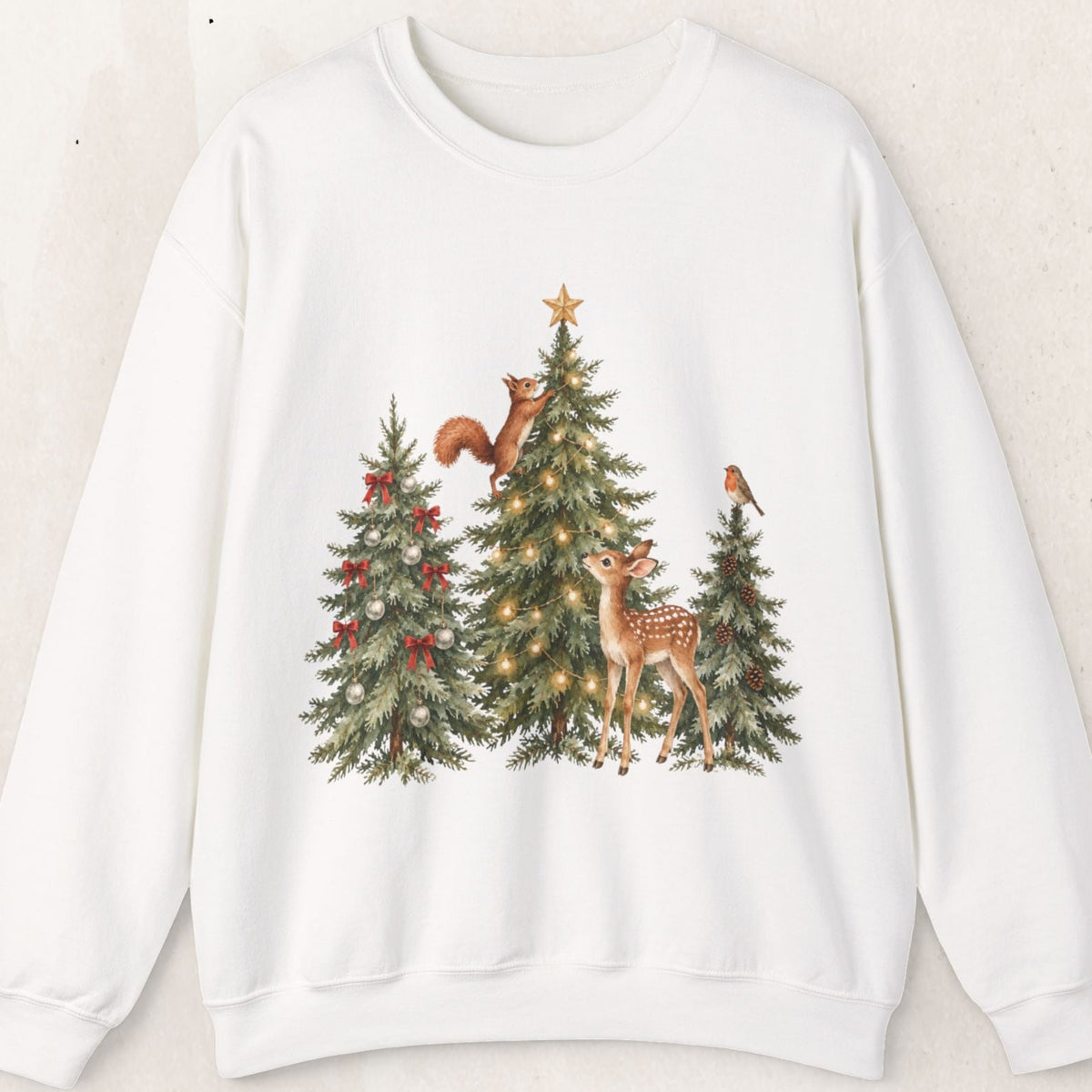 Christmas Woodland Animals Sweatshirt, Forest Deer Christmas Crewneck