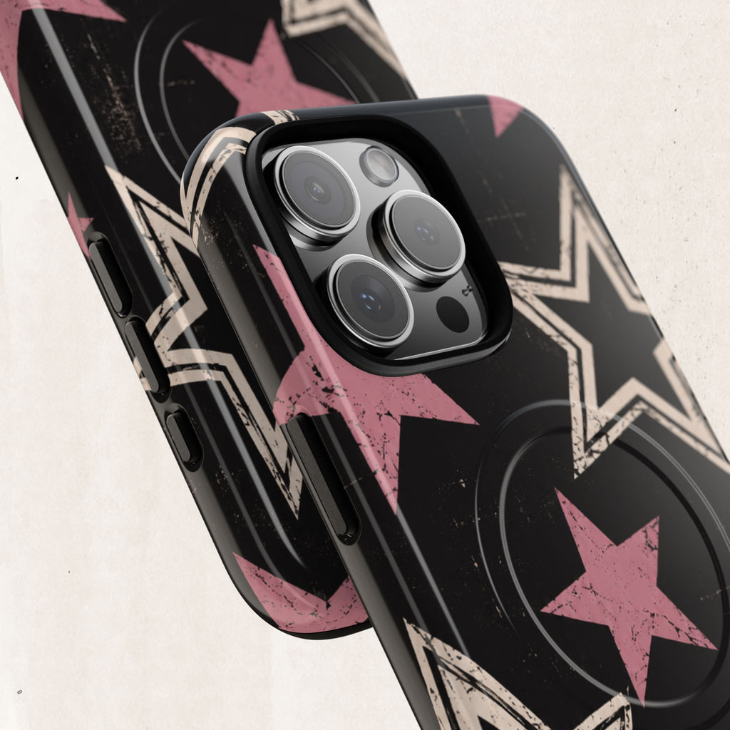 Magnetic Phone Case — Pink Retro Stars Tough Protective Cover Printify