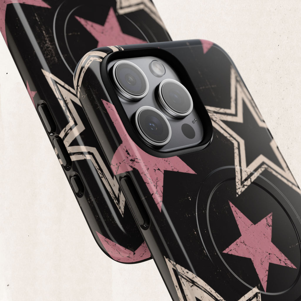 Magnetic Phone Case — Pink Retro Stars Tough Protective Cover Printify