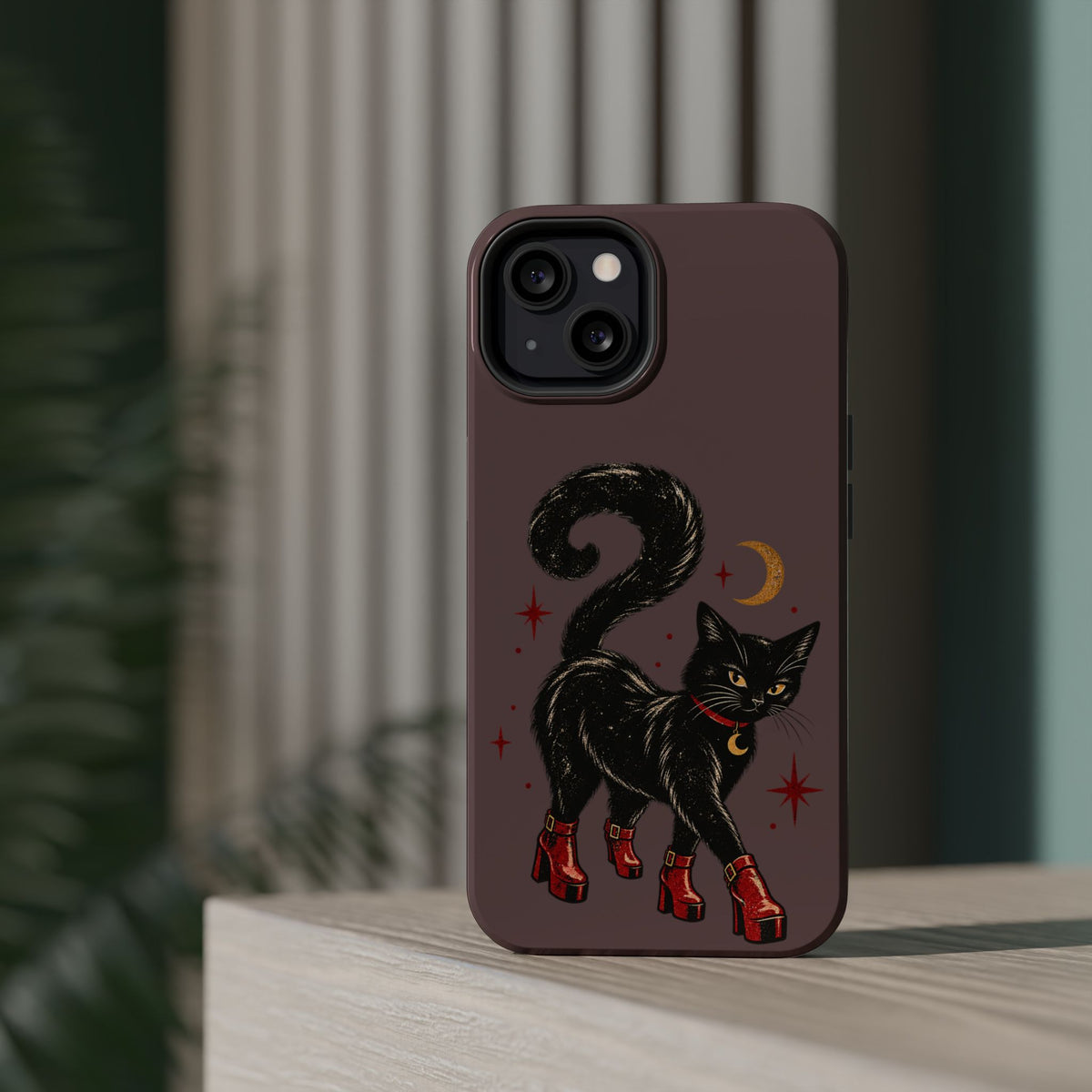 Black Cat in Red Boots MagSafe Phone Case, alternate view