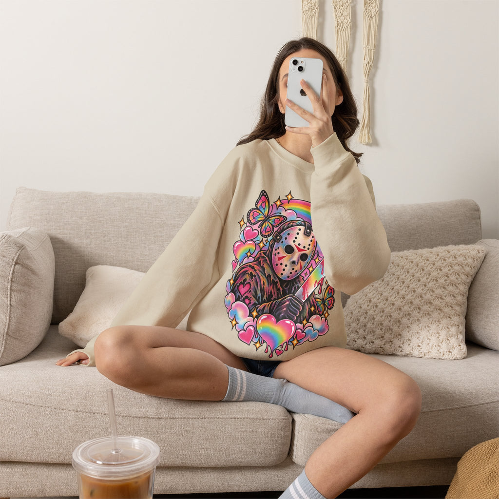 Jason Mask Rainbow Horror Crewneck Sweatshirt