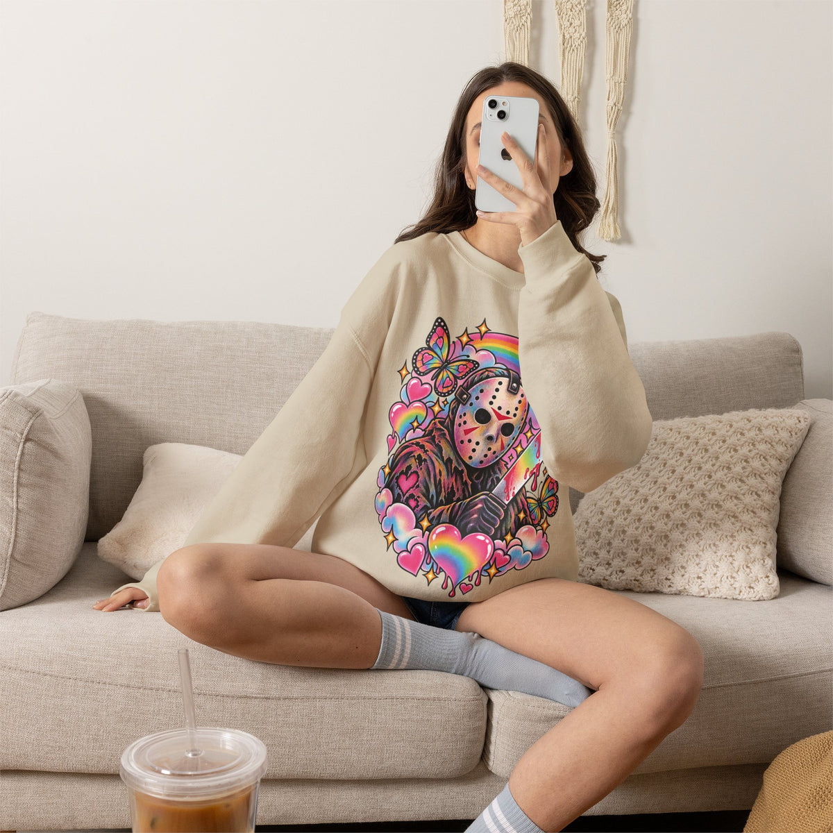 Jason Mask Rainbow Horror Crewneck Sweatshirt