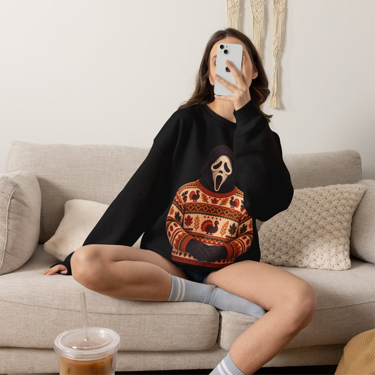Ghostface Thanksgiving horror crewneck sweatshirt in black