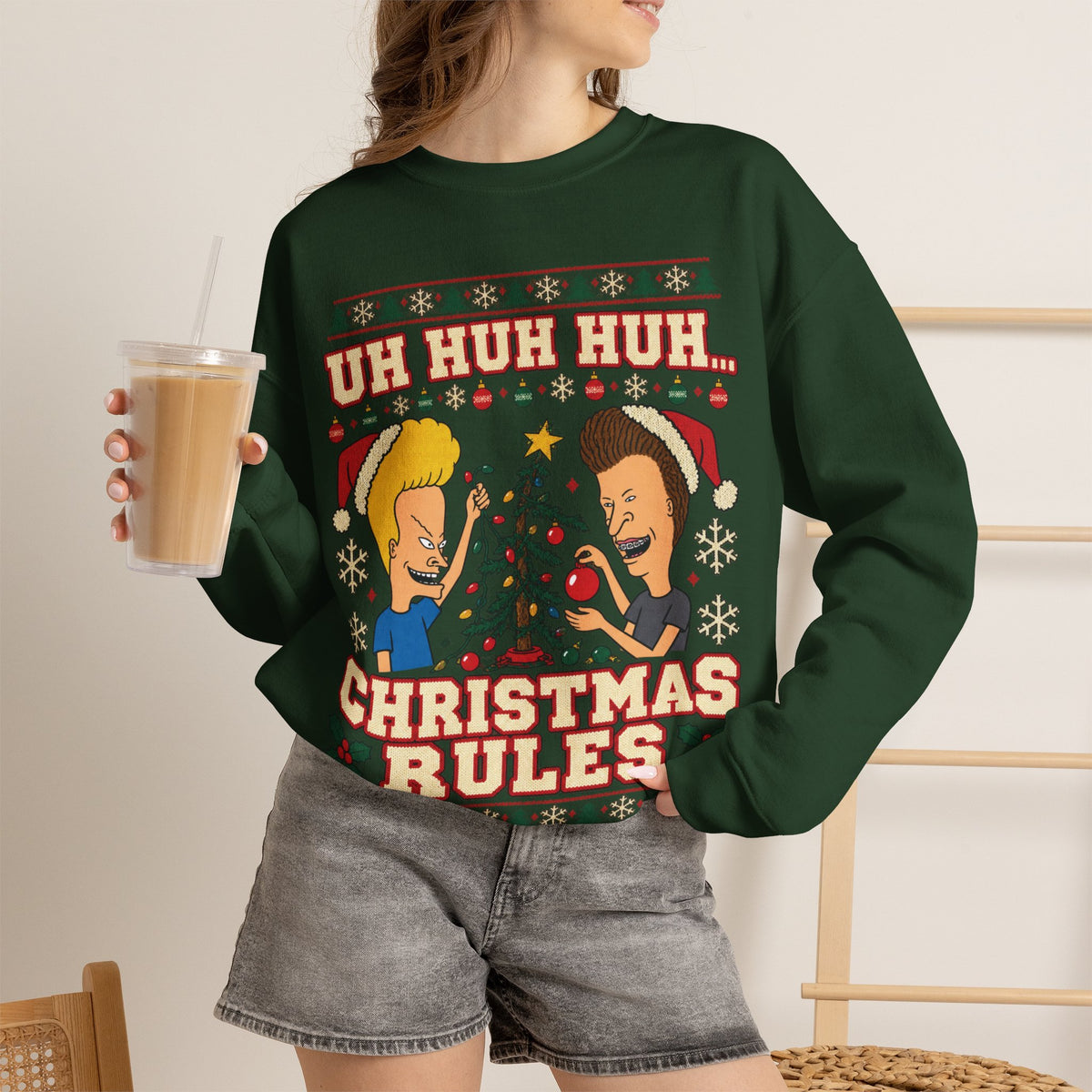 Beavis & Butthead Christmas Rules Ugly Sweatshirt in Black, alternate view