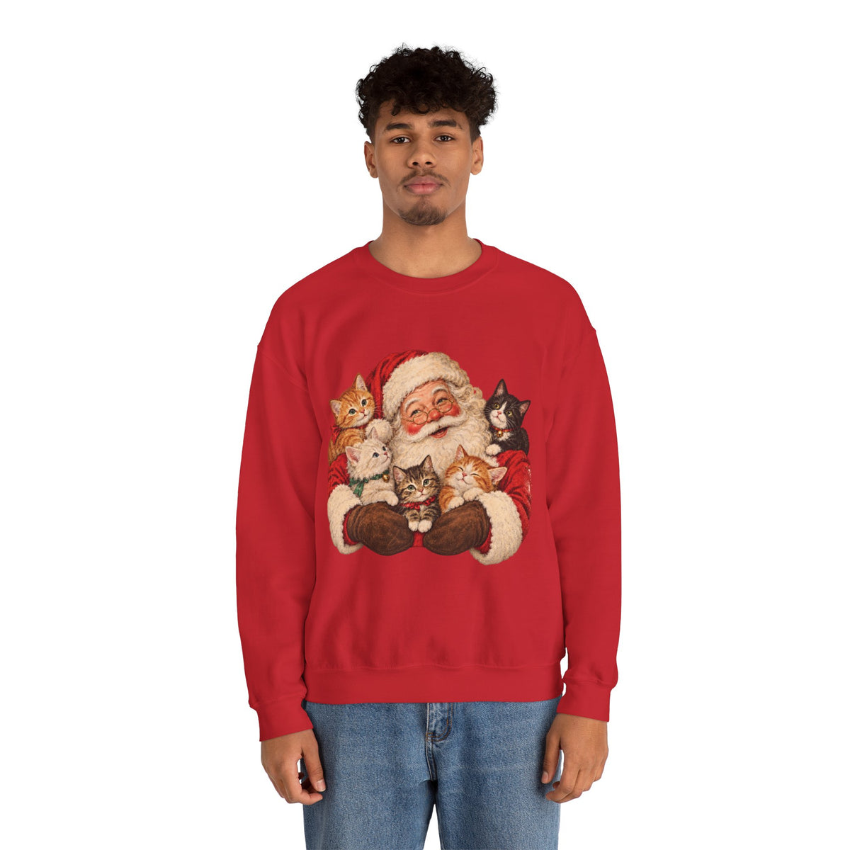 Santa and cats Christmas crewneck sweatshirt