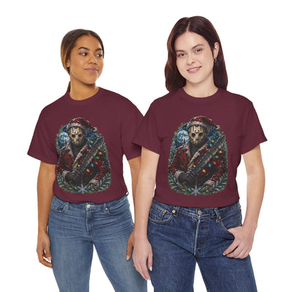 Horror Christmas Tee — Jason Holiday Killer Mask with Festive Machete