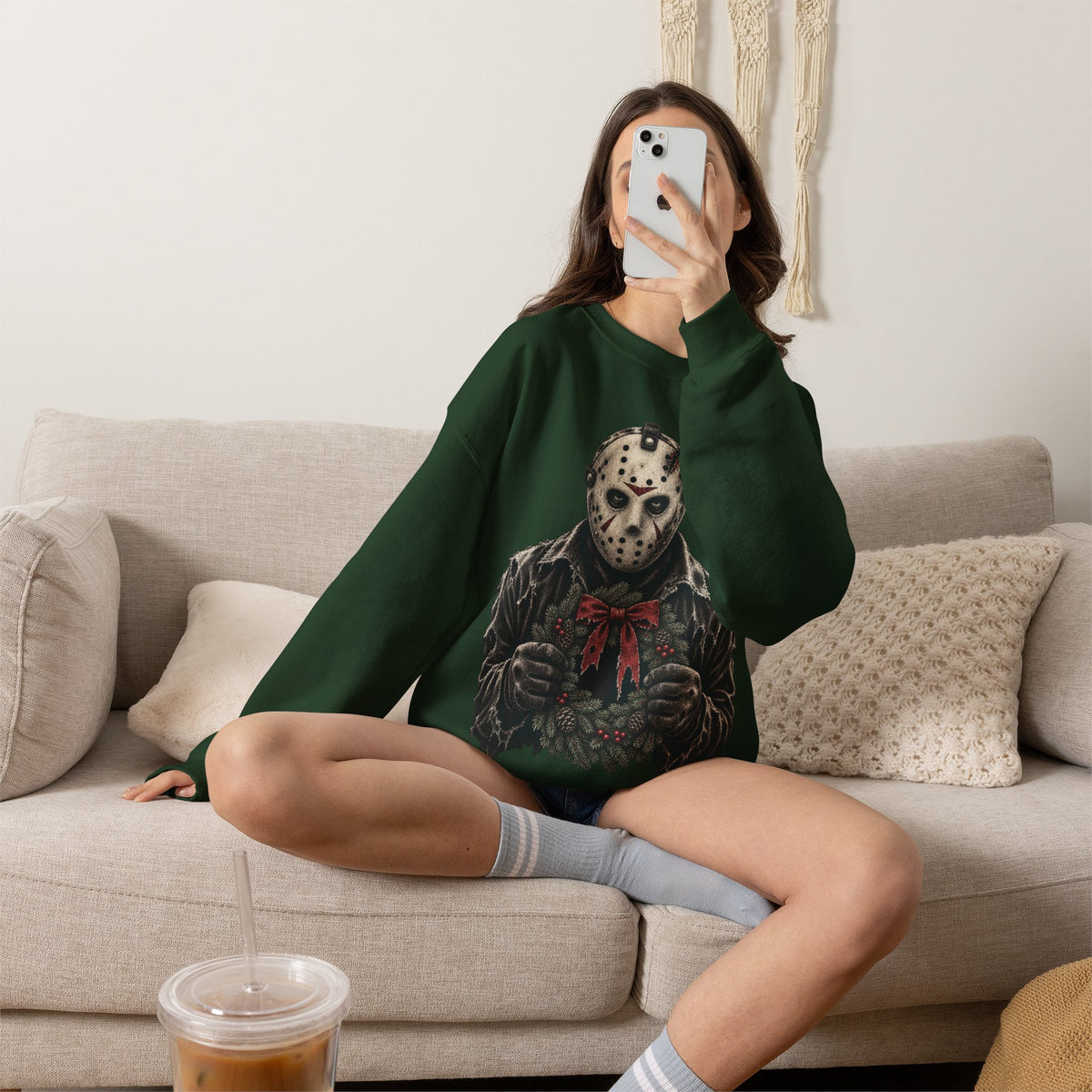 Jason Vorhees Christmas Wreath Crewneck Sweatshirt