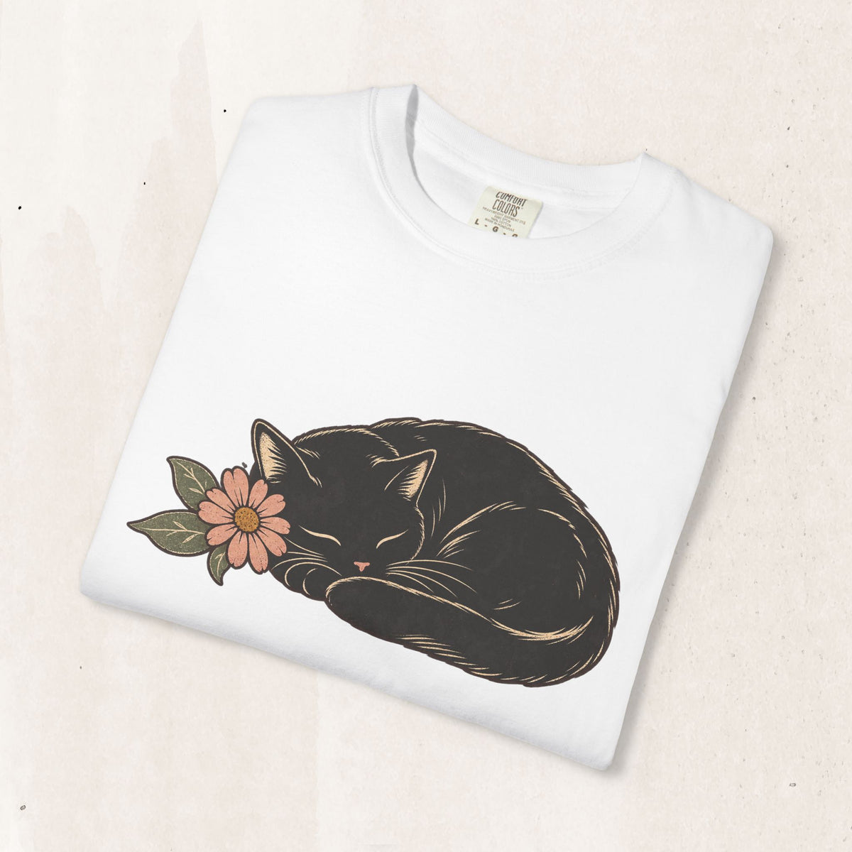 Sleeping Black Cat Tee in Black, alternate view