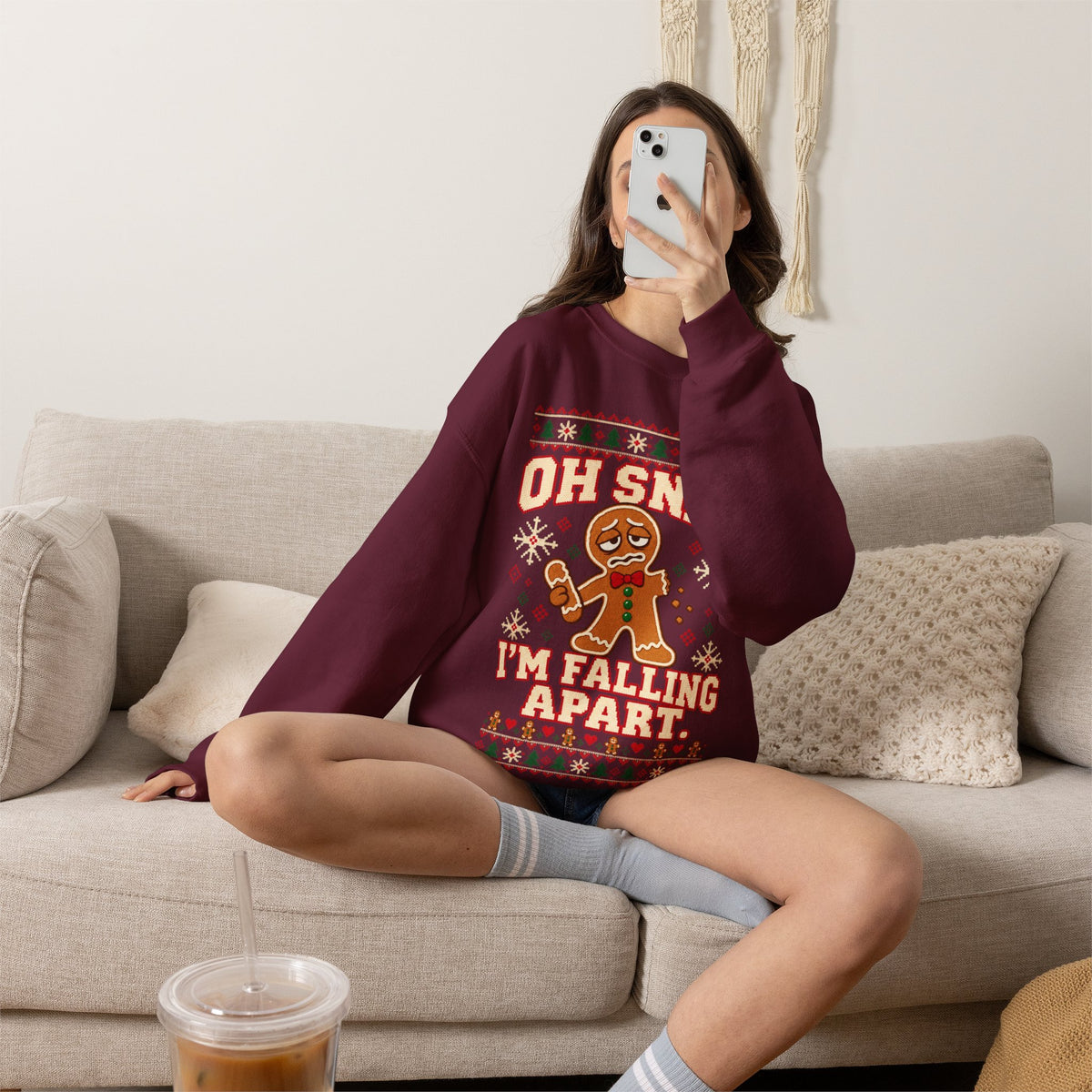 Oh Snap I'm Falling Apart Gingerbread Christmas Sweatshirt in Red, alternate view