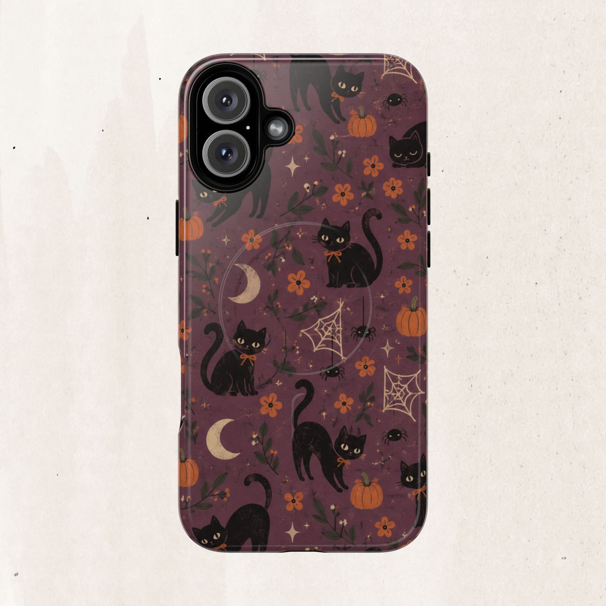 Halloween Black Cat Tough Magnetic Phone Case — Cute Spooky Pumpkins & Spiderwebs