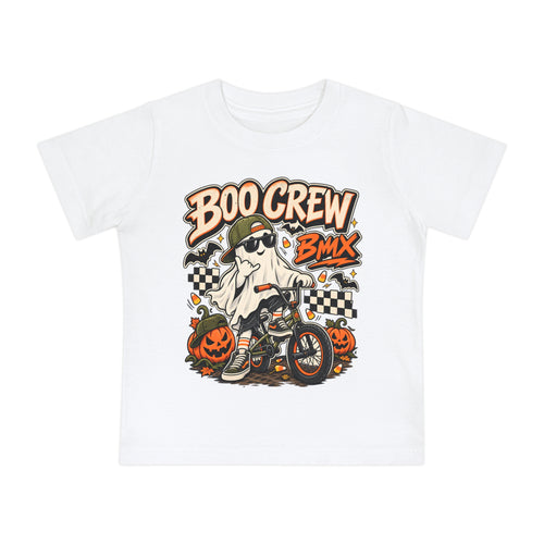 Baby Halloween Shirt, Boo Crew BMX Unisex Ghost Graphic Tee Retro Printify