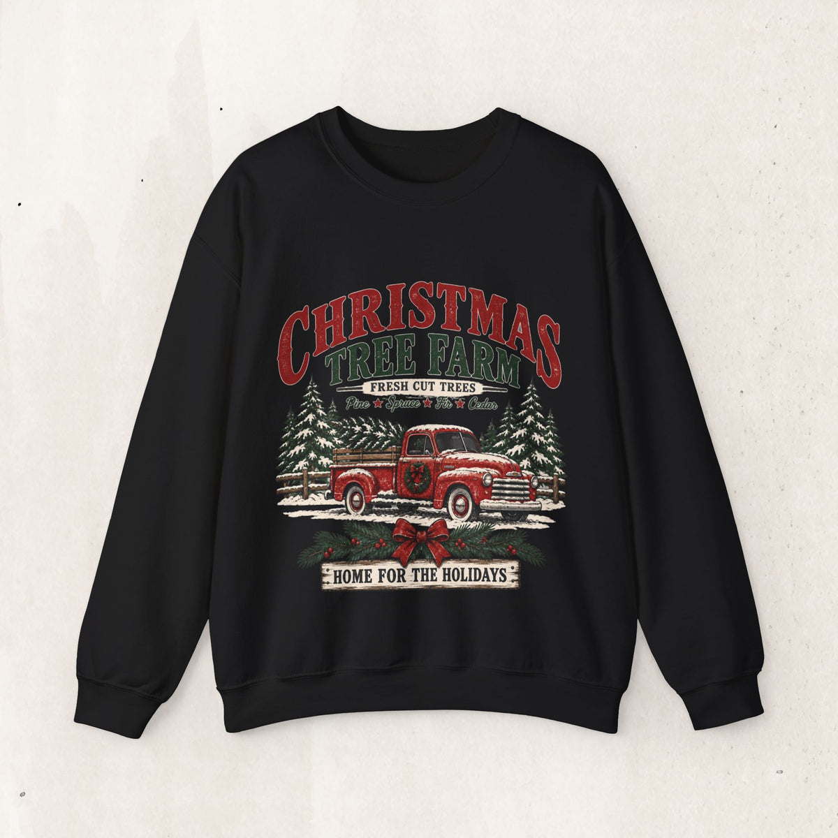 Christmas Tree Farm Home for the Holidays Sweatshirt, Vintage Red Truck Christmas Crewneck