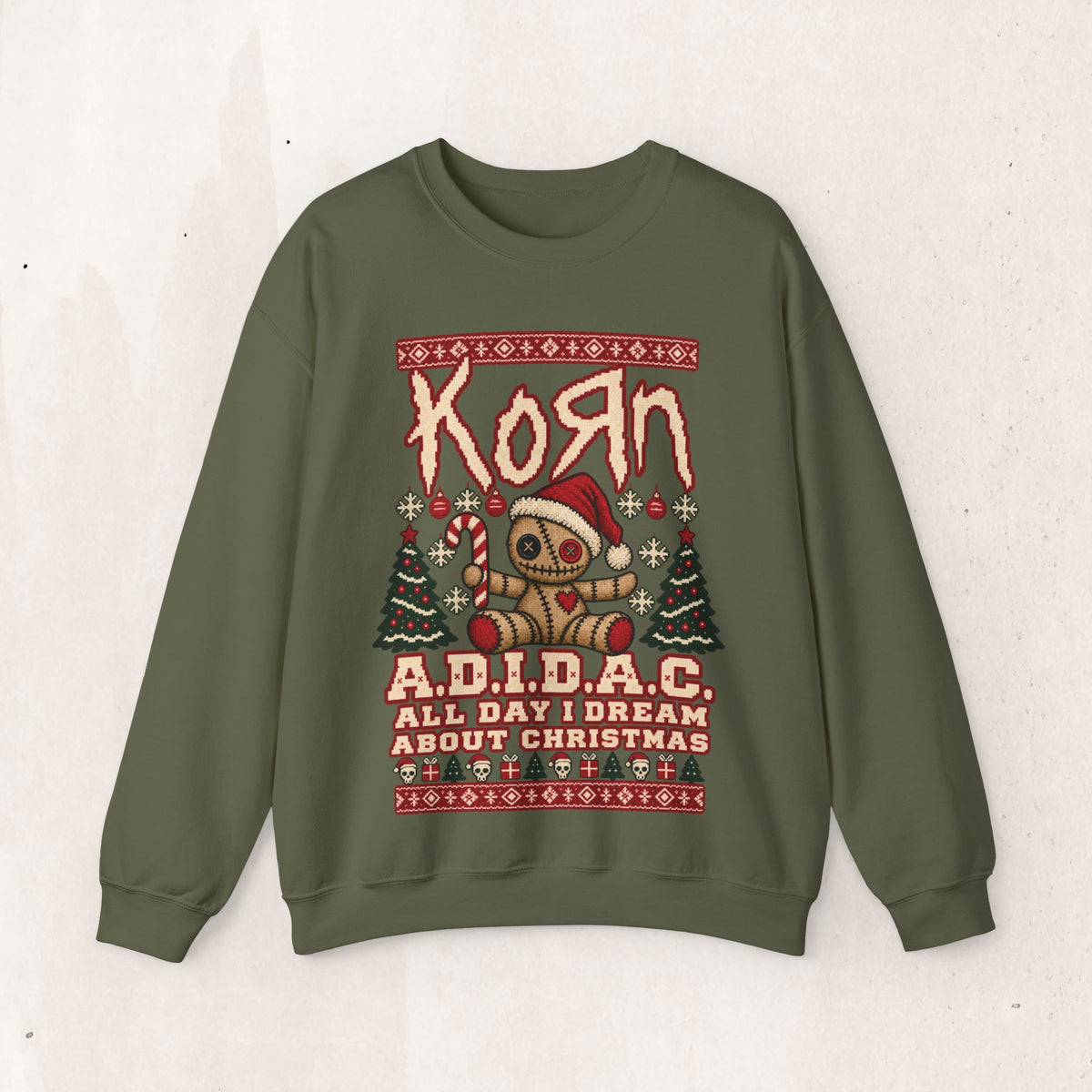 Xmas A.D.I.D.A.C. All Day I Dream About Christmas Sweatshirt – Military Green