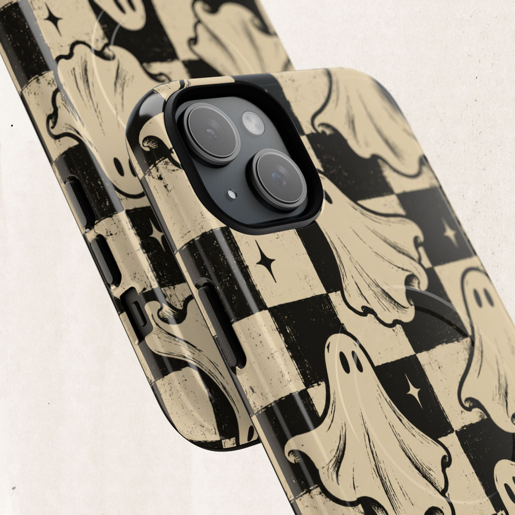 Ghost Checker Tough Magnetic Phone Case — Retro Spooky iPhone Cover Printify