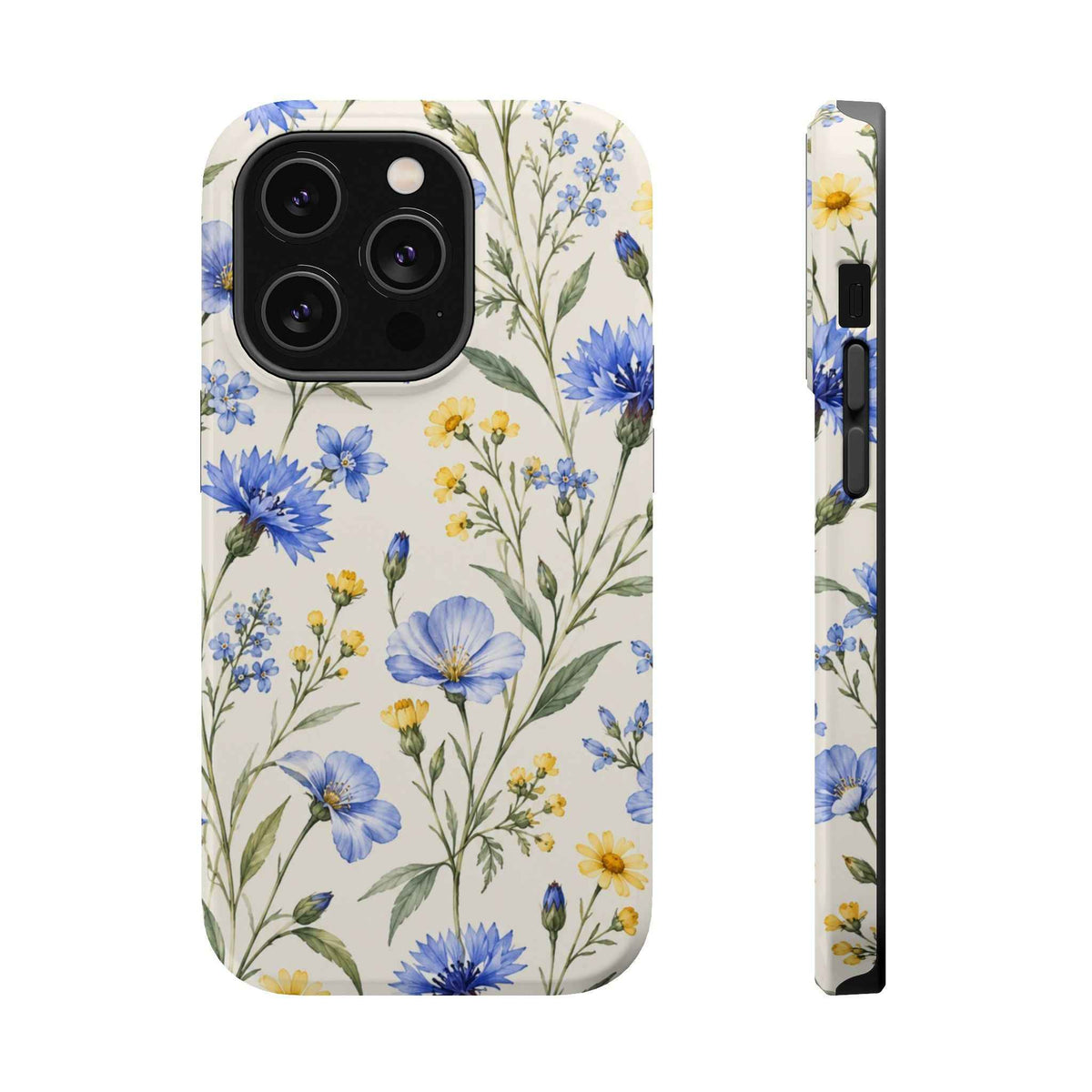 Floral Blue Cornflower Tough Magnetic Phone Case, alternate view