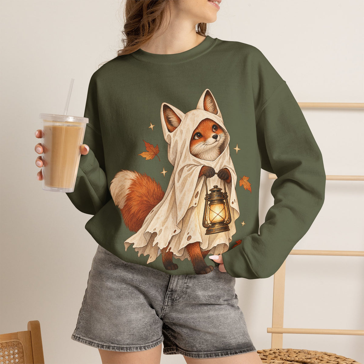 Autumn Lantern Fox Crewneck Sweatshirt