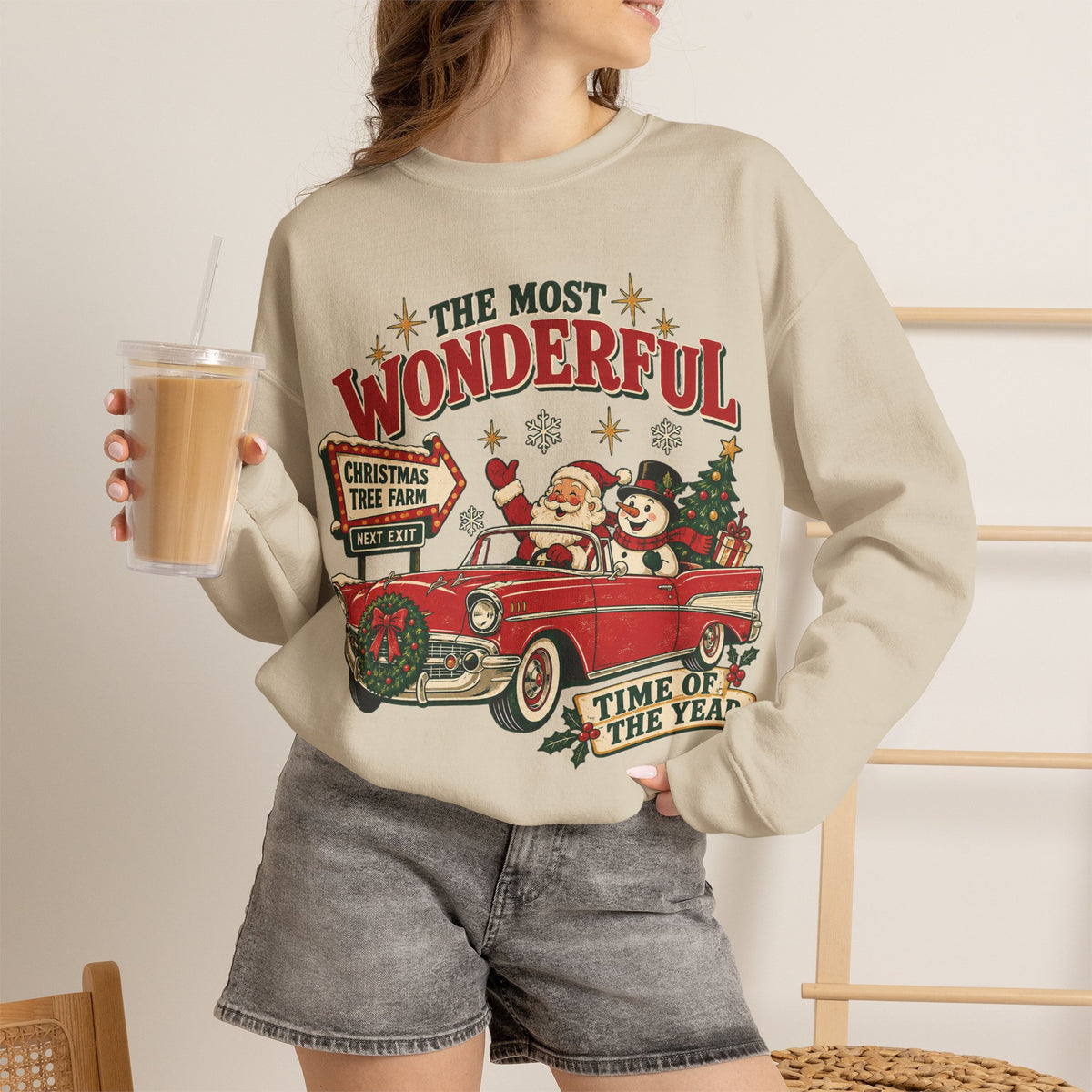 The Most Wonderful Time of the Year Vintage Red Truck Sweatshirt, Retro Christmas Snowman Crewneck