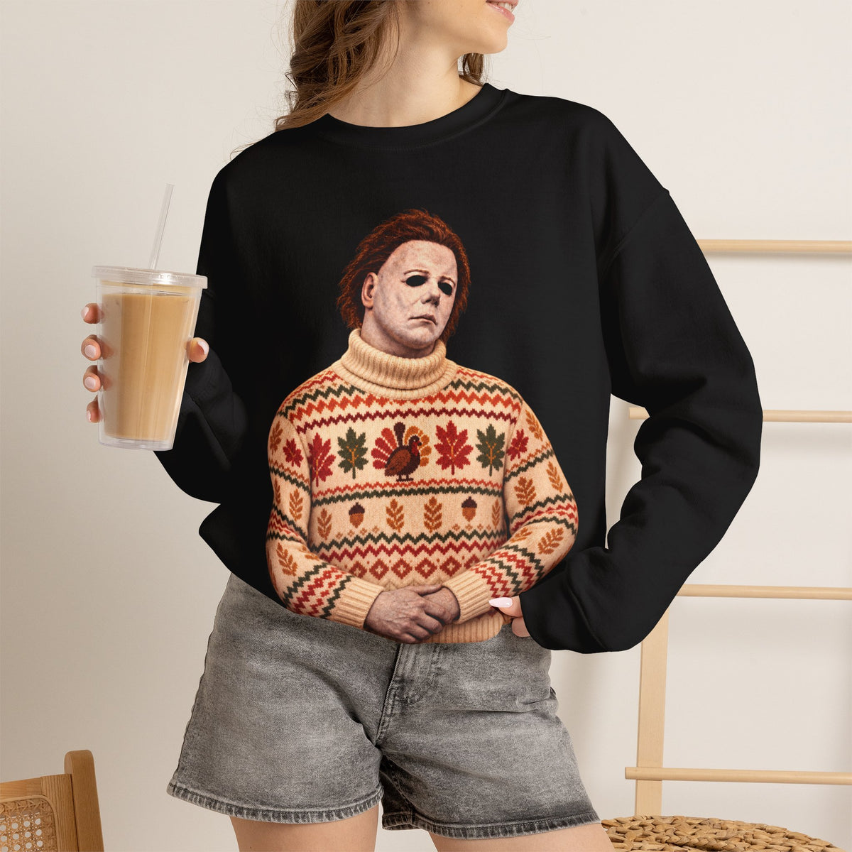Michael Myers Thanksgiving horror crewneck sweatshirt in black