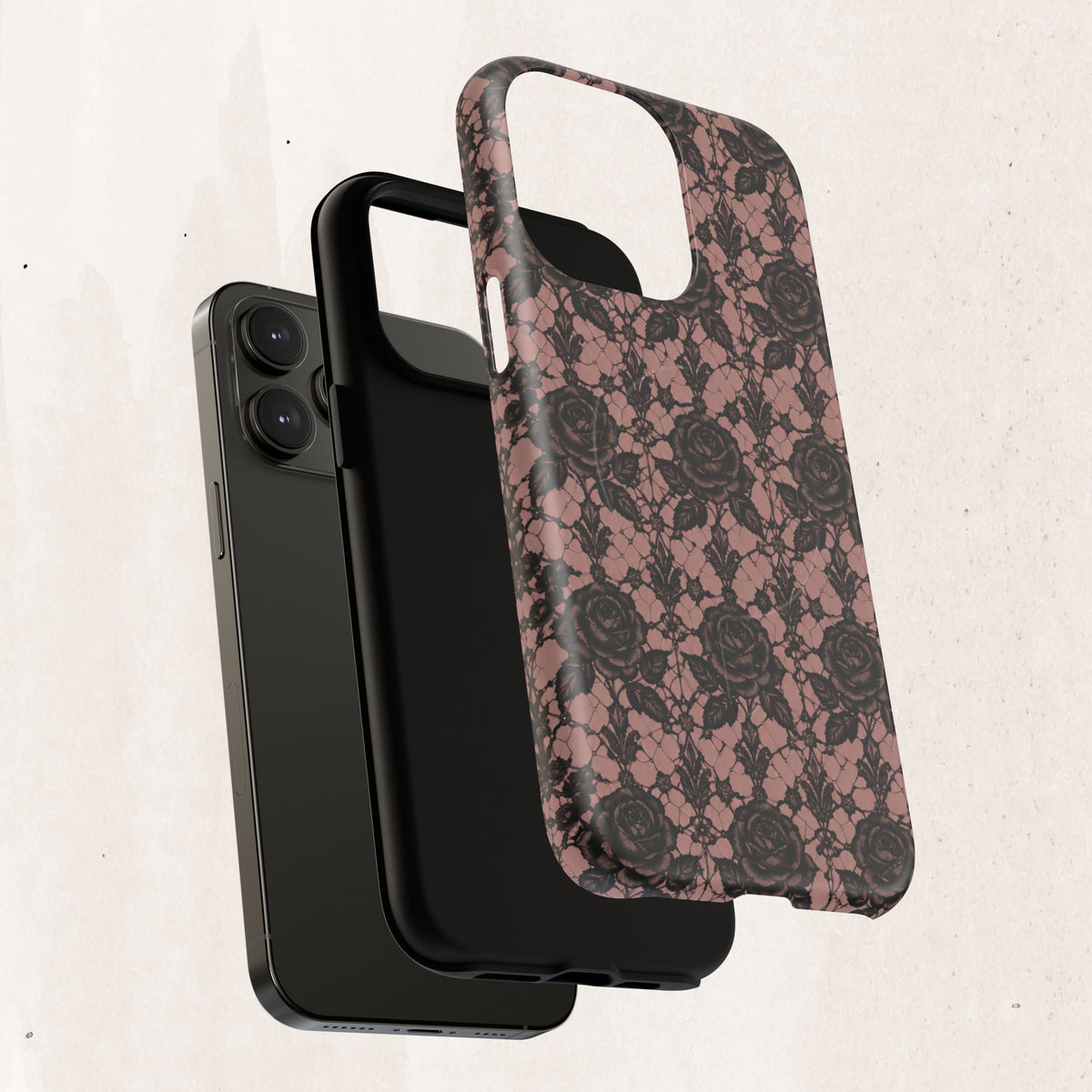 Vintage Black Lace Rose Pattern Phone Case
