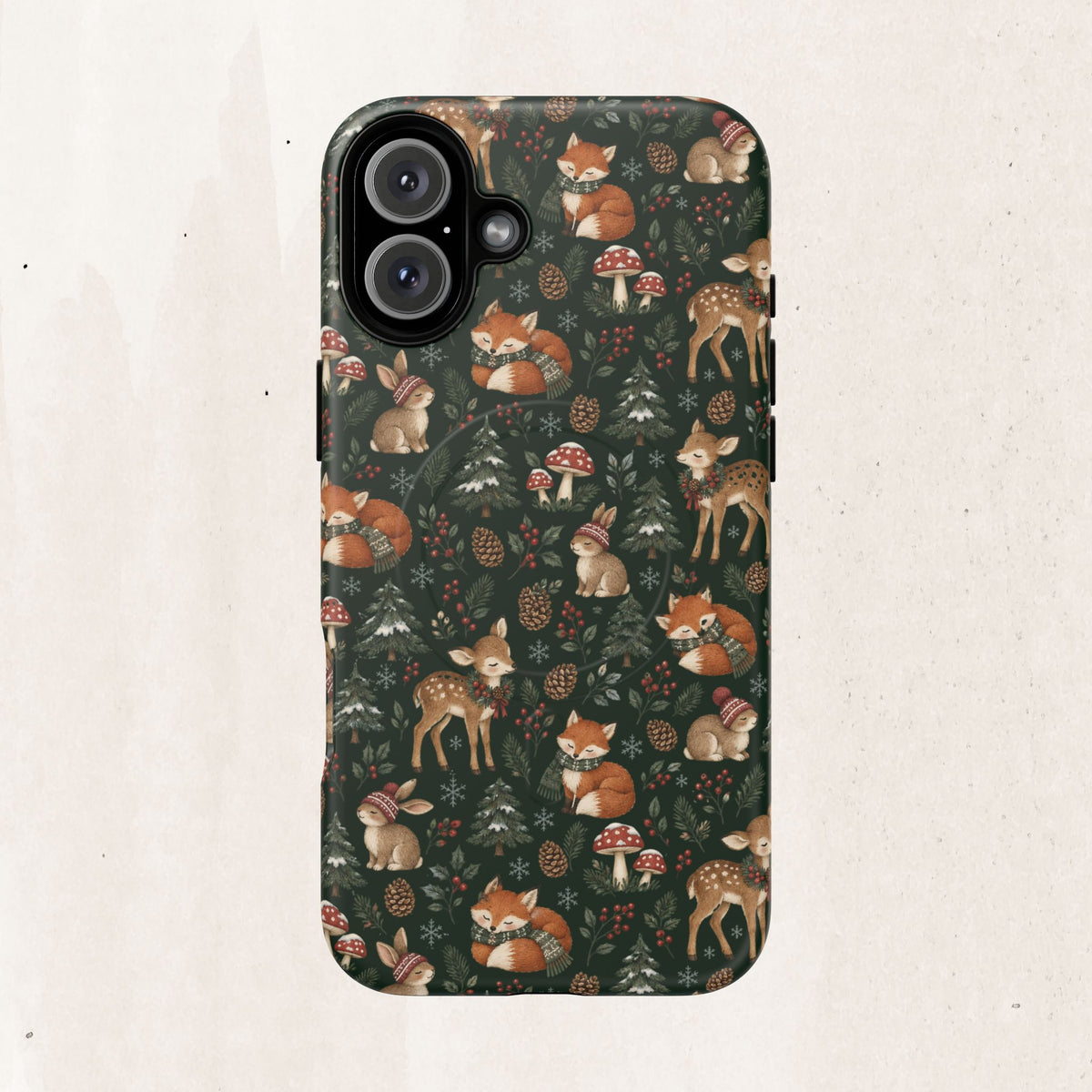 Magnetic Phone Case — Woodland Fox & Deer Holiday Pattern