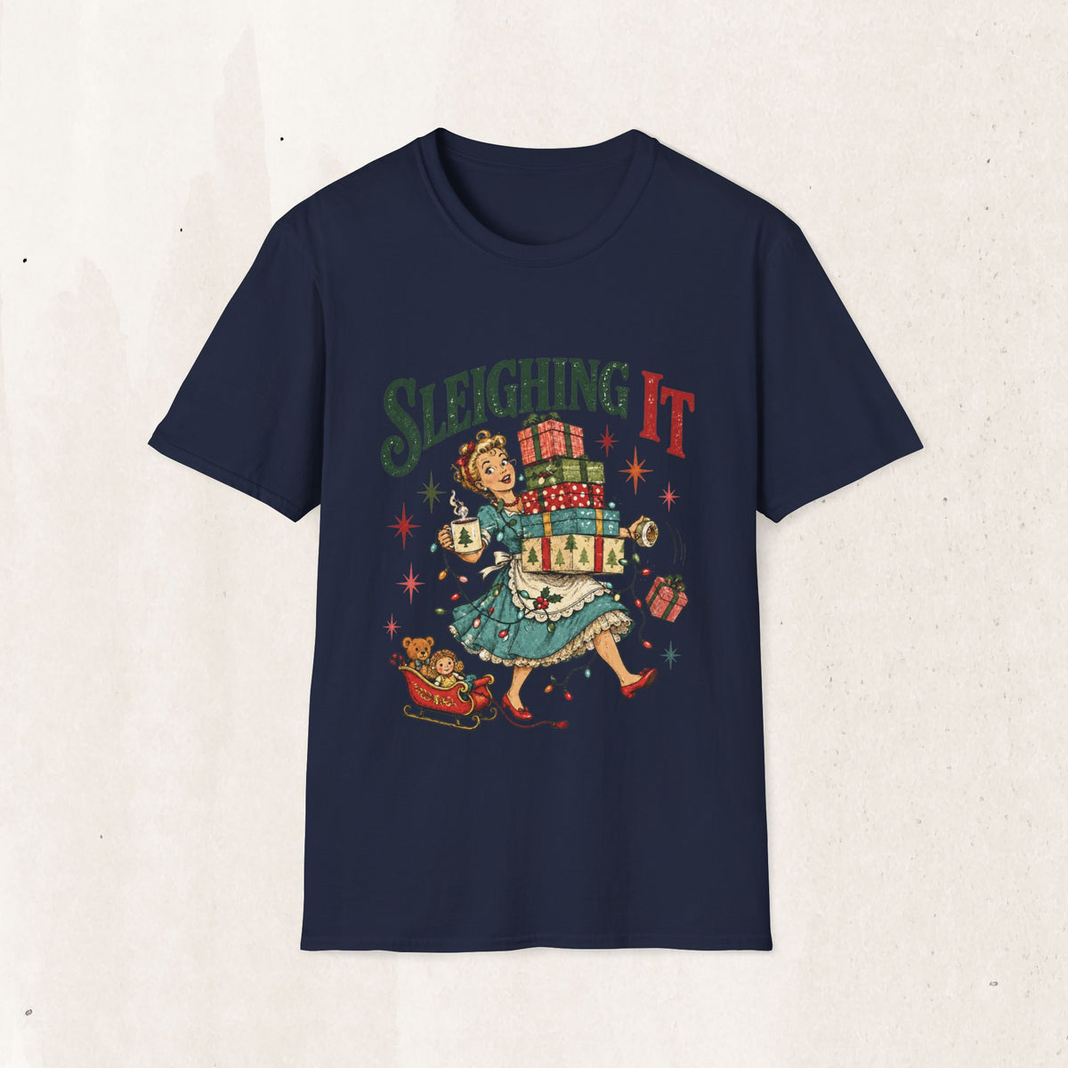 Vintage Christmas "Sleighing It" Graphic Tee