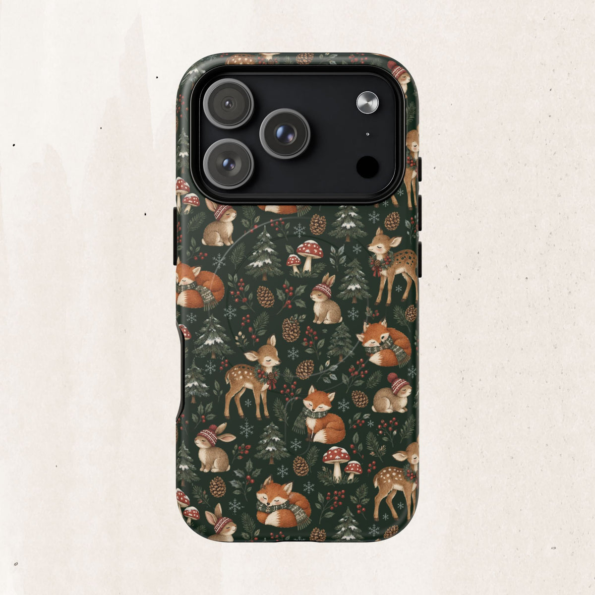 Magnetic Phone Case — Woodland Fox & Deer Holiday Pattern