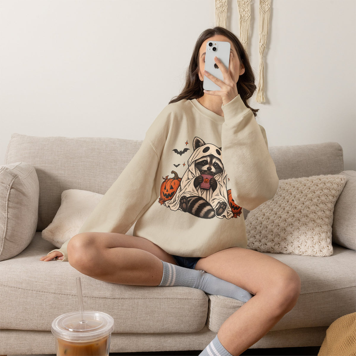 Halloween Raccoon Crewneck Sweatshirt