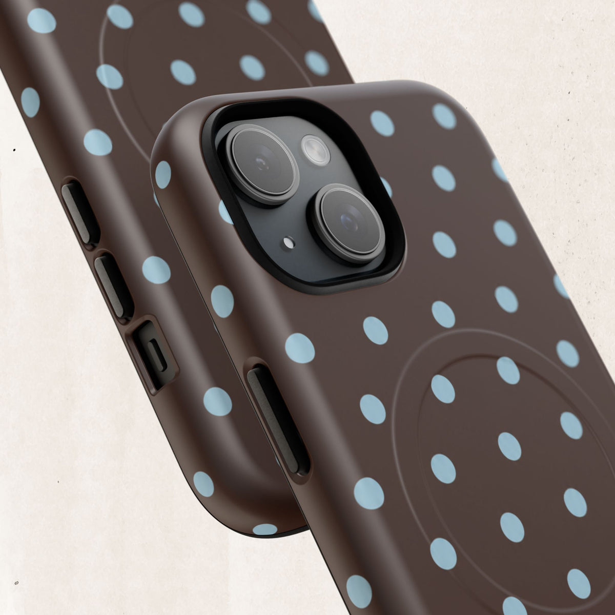 Polka Dot Magnetic Tough Phone Case — Brown with Light Blue Dots
