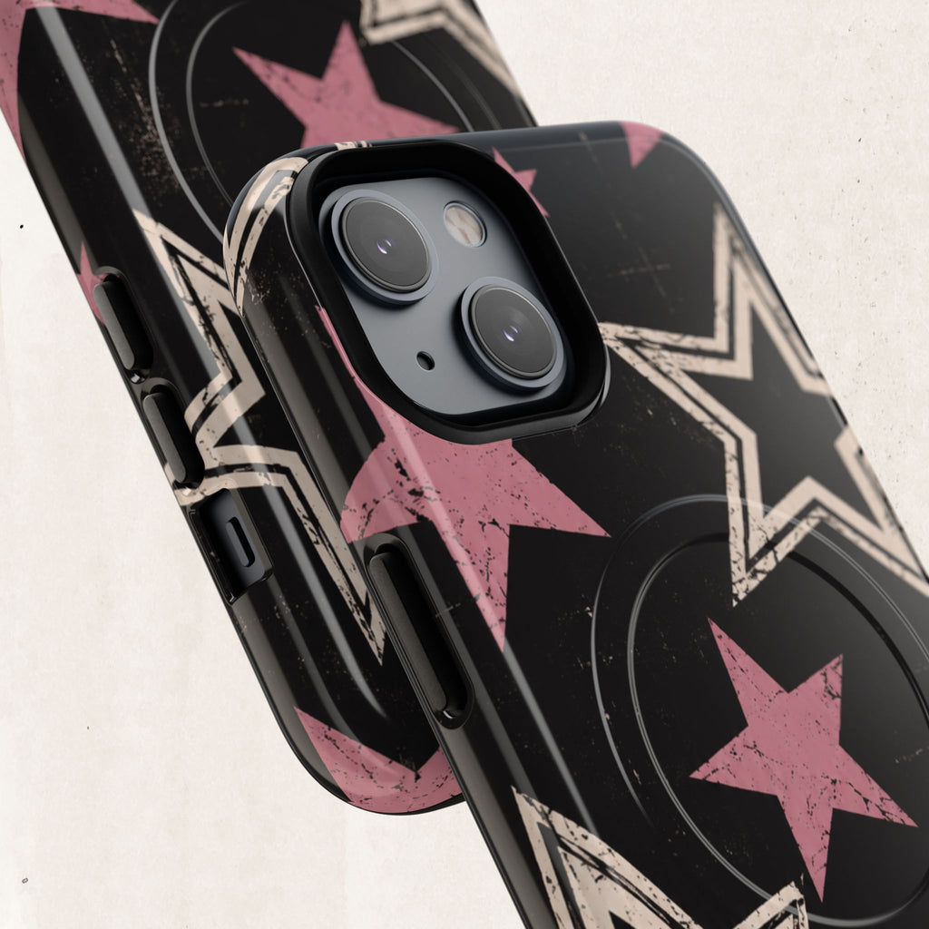 Magnetic Phone Case — Pink Retro Stars Tough Protective Cover Printify