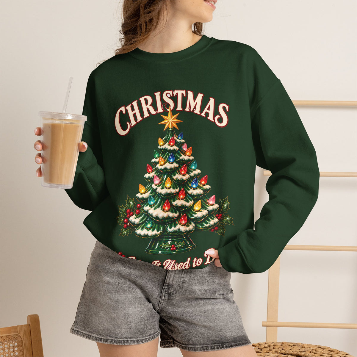 Vintage Ceramic Christmas Tree Crewneck Sweatshirt Printify