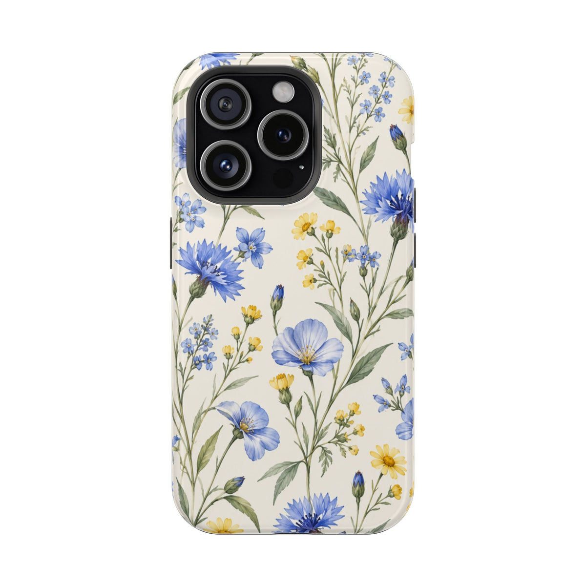 Floral Blue Cornflower Tough Magnetic Phone Case, alternate view