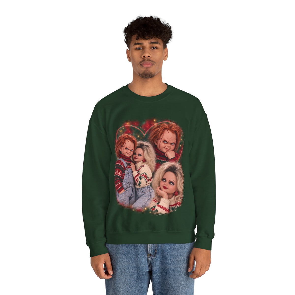 Chucky and Tiffany 80s glamour portrait horror Christmas sweatshirt