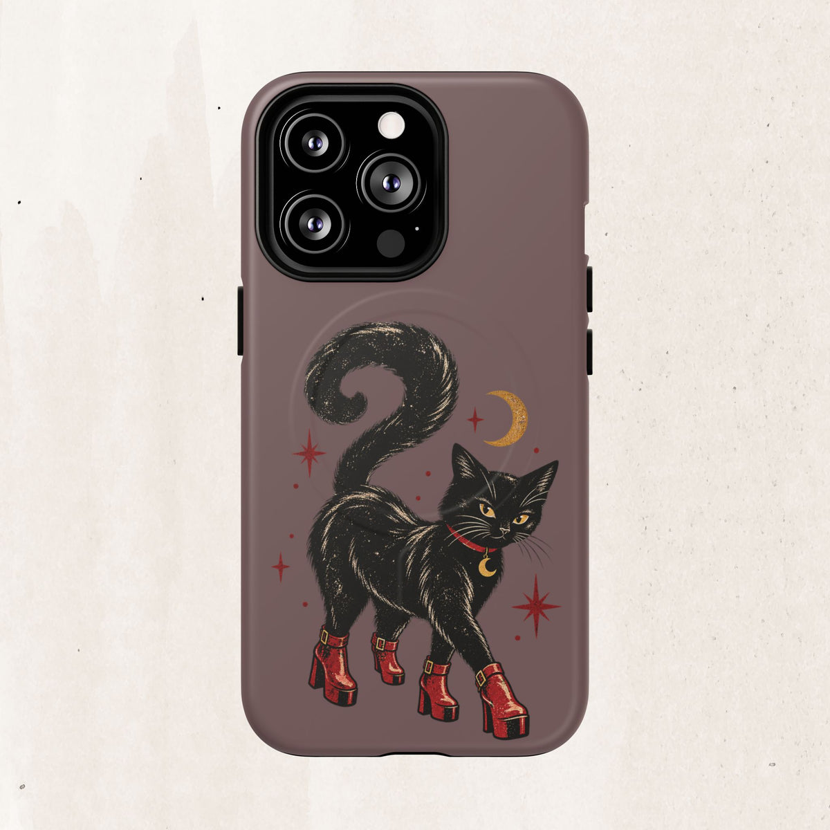 Magnetic Phone Case — Black Cat in Red Boots Design