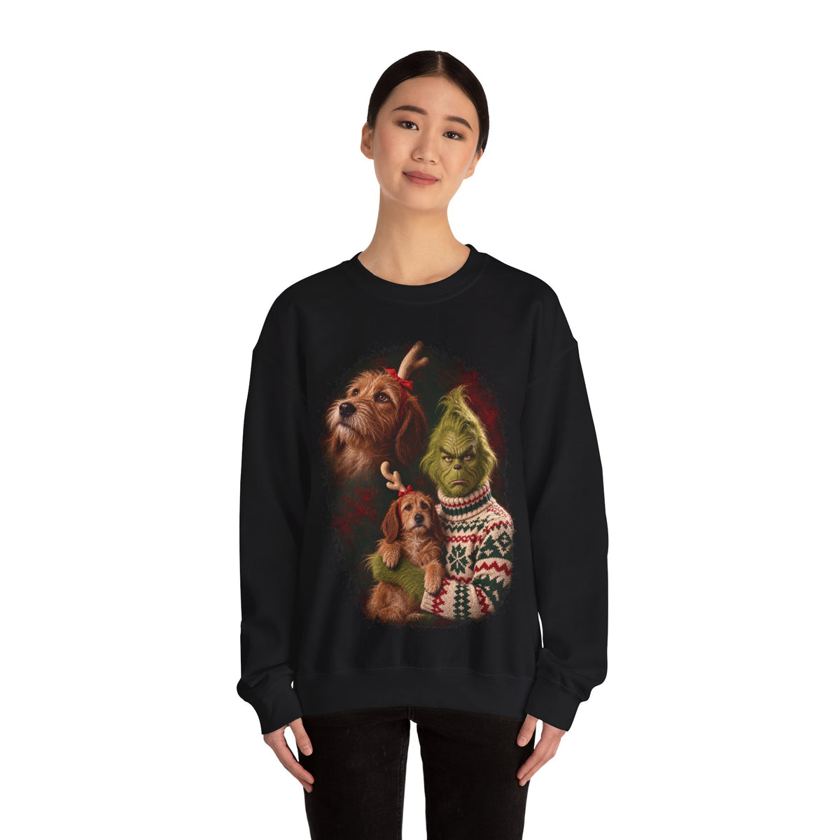Grinch and Max 80s glamour shot Christmas sweatshirt