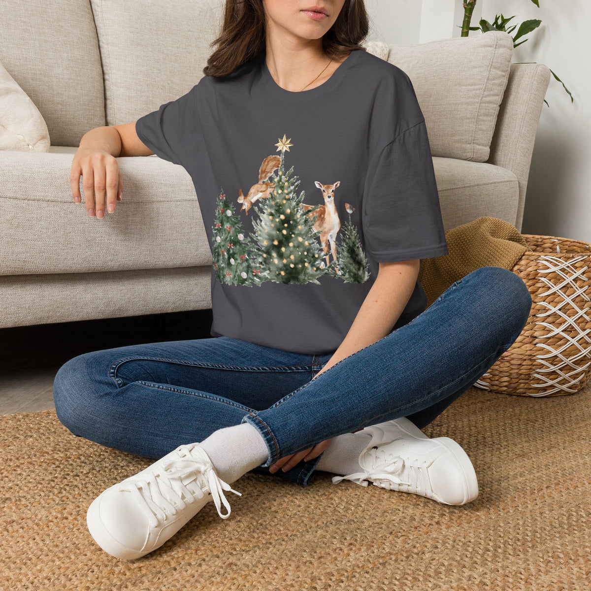 Woodland Deer Christmas Tee Printify