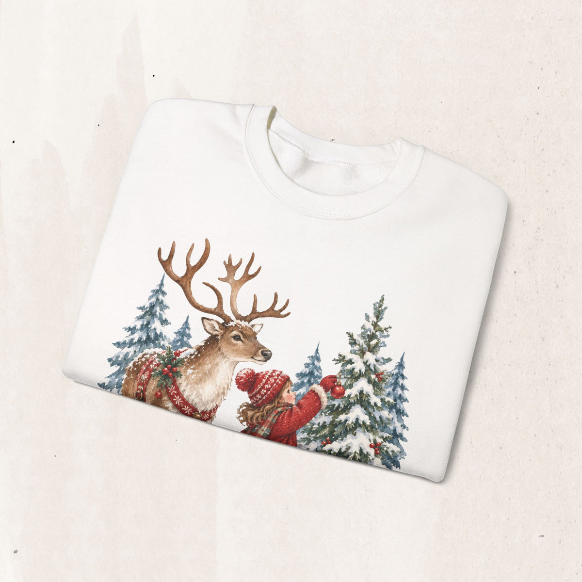 Christmas Reindeer and Gnome Sweatshirt, Woodland Reindeer Crewneck