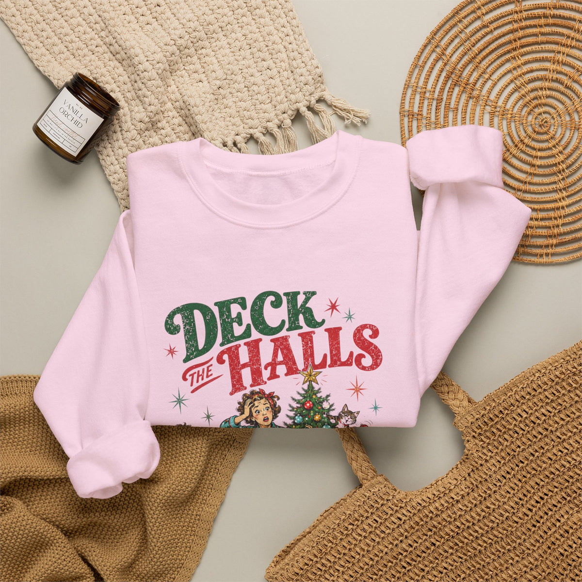 funny christmas crewneck', Deck The Halls Not My Nerves Pullover! Printify