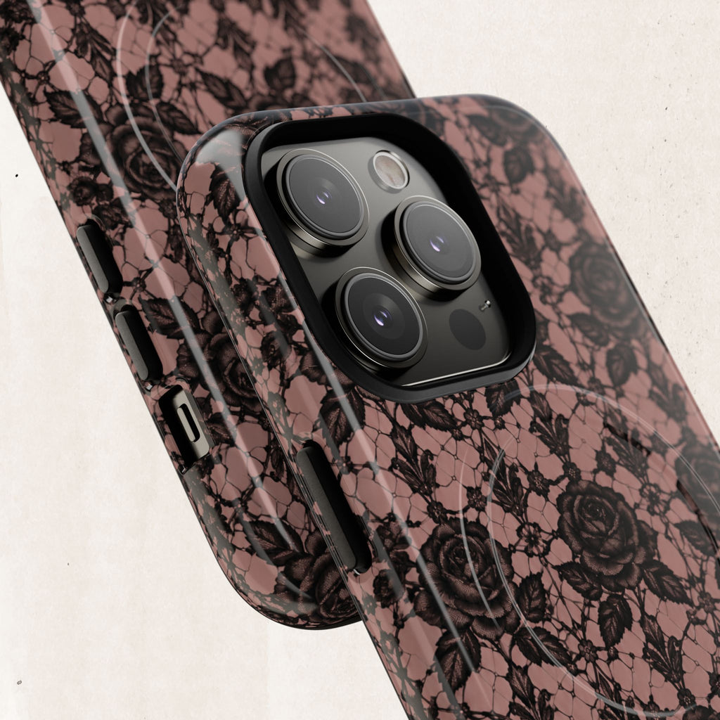 Vintage Black Lace Rose Pattern Phone Case