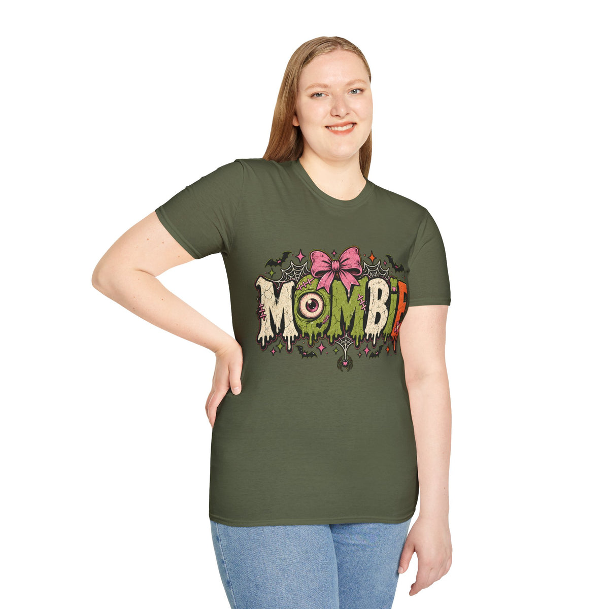 MOMbie Halloween Graphic Tee in Military Green, alternate view